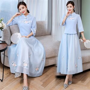 采耳师工作服新中式中国风唐装旗袍套装裤年轻茶馆茶艺师服装定制图片