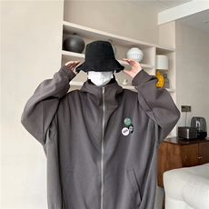 廓形徽章连帽卫衣男女生春秋季学院风基础款纯色休闲外套-WY79，男装卫衣，星座601-1