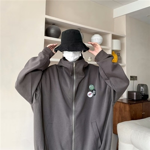廓形徽章连帽卫衣男女生春秋季学院风基础款纯色休闲外套-WY79图片