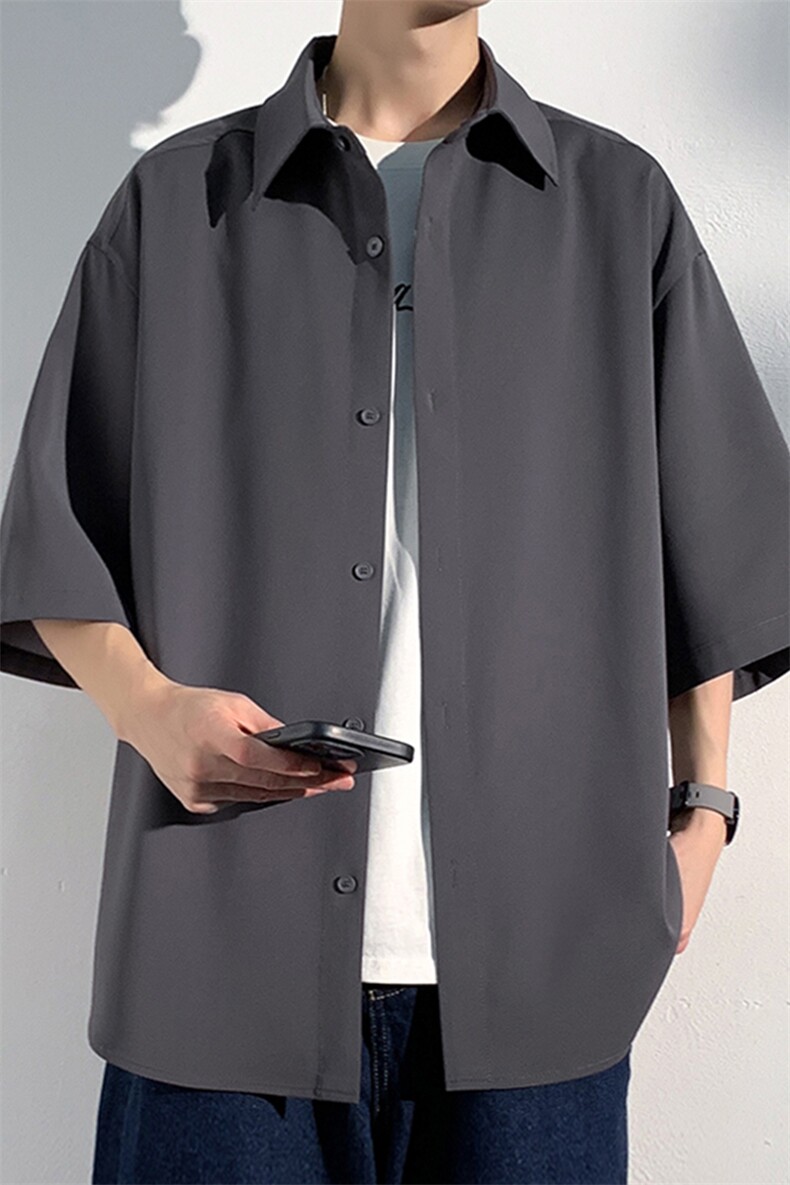 2024夏季新款港风光影墙大码冰丝短袖衬衫M-5XHC24373-P45,男装衬衫,电商A022