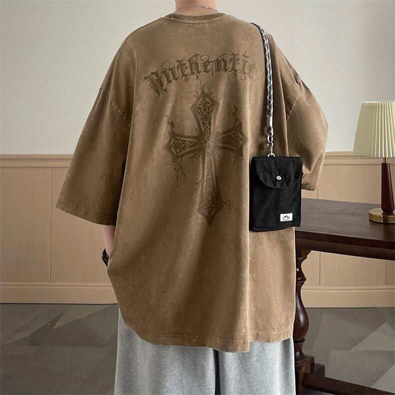 美式T恤夏季宽松水洗做旧短袖B225-T9215-P53-X68-双面印花-现货,男装T恤,电商B225