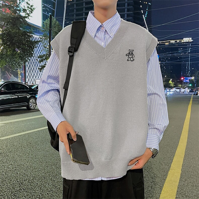 针织衫男韩版潮流大V领小熊帅气2023秋冬季新款ins毛衣MZ023-P39,男装针织衫/毛衣,星座412-3