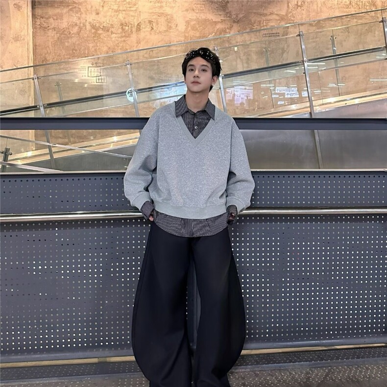 HY03-P50秋冬假两件衬衫领卫衣男韩系时尚上衣潮男宽松百搭,男装衬衫,电商B323A