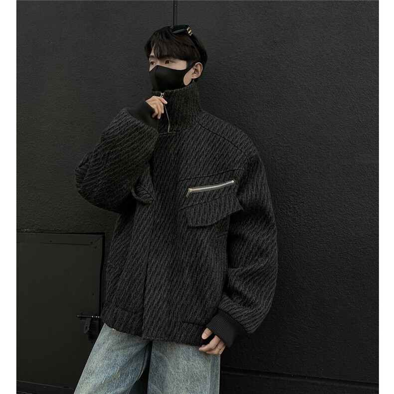 美式夹棉高领防风飞行服棉服潮系针织肌理纹加厚外套896p118,男装棉衣,电商A458A
