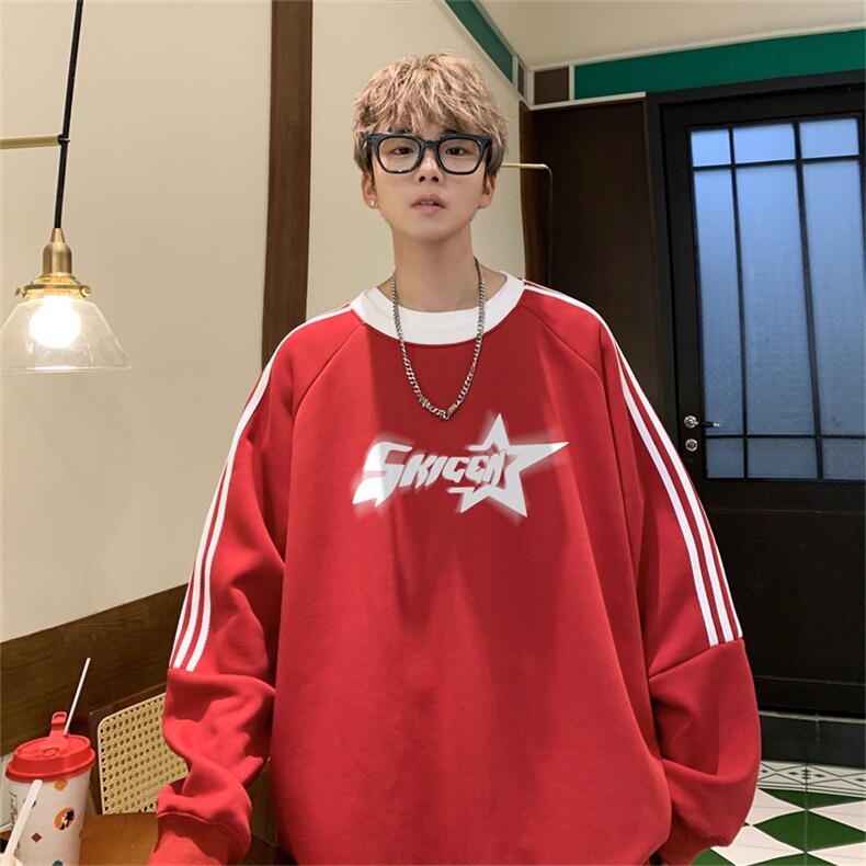 美式三杠条纹复圆领卫衣秋冬男女宽松长袖SW2454-P45控6850棉,男装卫衣,电商B370