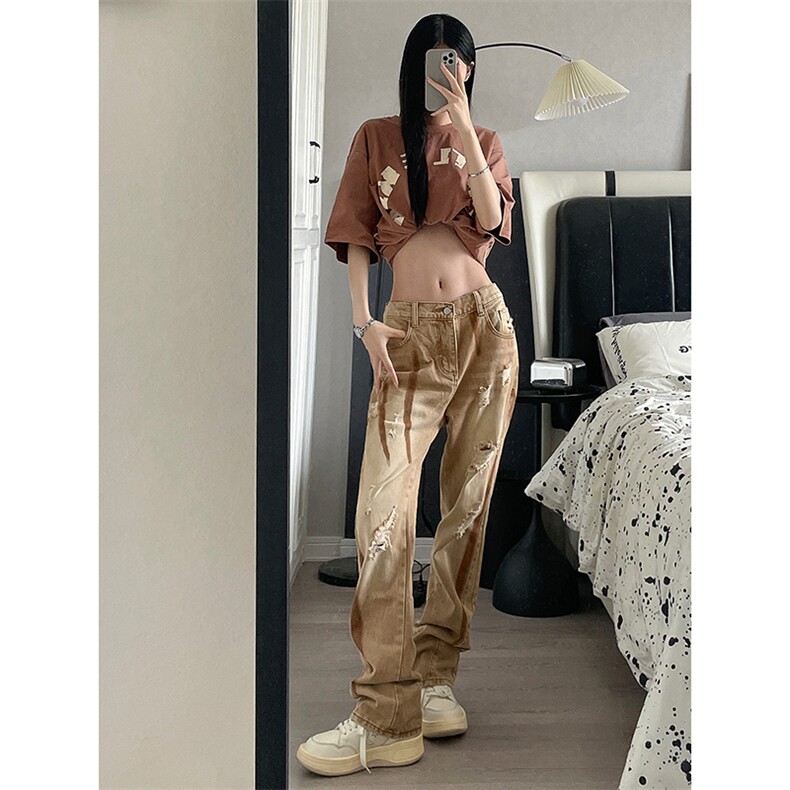 B221美式ins高街小众个性男女破洞牛仔裤LK23001-P65控88,男装牛仔裤,电商B221
