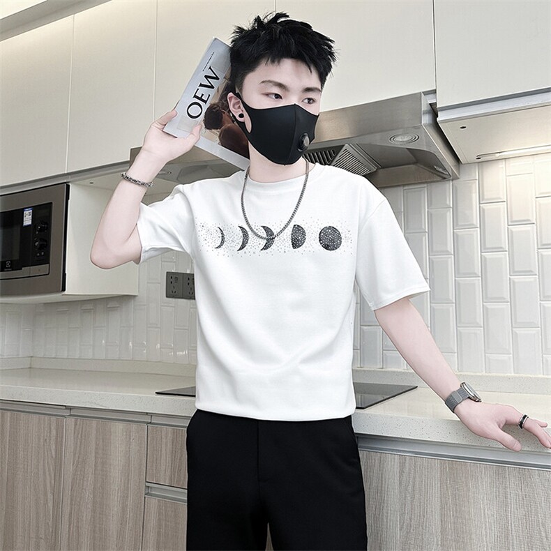 月有阴晴圆缺烫钻短袖T恤男社会小伙高级感301C-DT88-P48控68,男装T恤,星座301C（原B323）