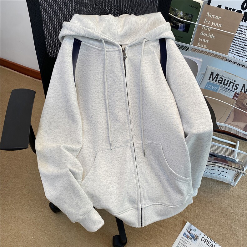 春季重磅400克足全棉条纹连帽开衫卫衣外套RH117-P54,女装短外套,星座610B-1
