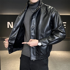 加绒皮衣外套男厚绒可过冬延续年底皮夹克C317-J6671-P155，男装夹克，电商C317