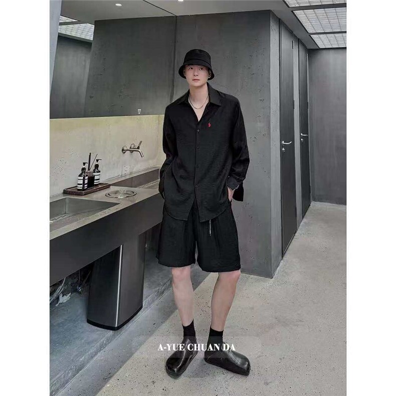 网图慎用夏季休闲松弛感老钱风慵懒简约长袖衬衫套装TZ559P75，男装休闲套装，电商A128