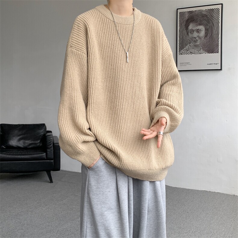 8XL-M纯色圆领毛衣秋冬季宽松套头针织衫慵懒风毛线衣MY1506/P68,男装针织衫/毛衣,电商B238