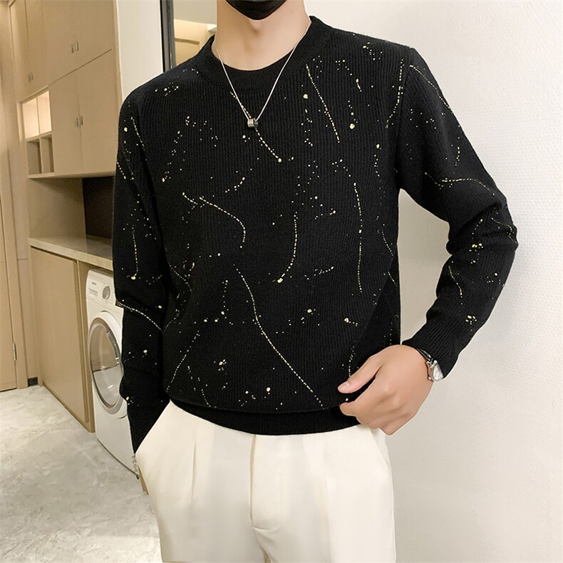 B216 MY5152 P85 2025秋冬装新款男士漆点印花毛衣针织衫 小伙风图片