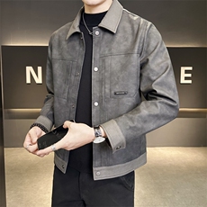 秋季翻领皮衣夹克男潮流休闲外套青年帅气机车服上衣P6788-P155，男装夹克，电商A239