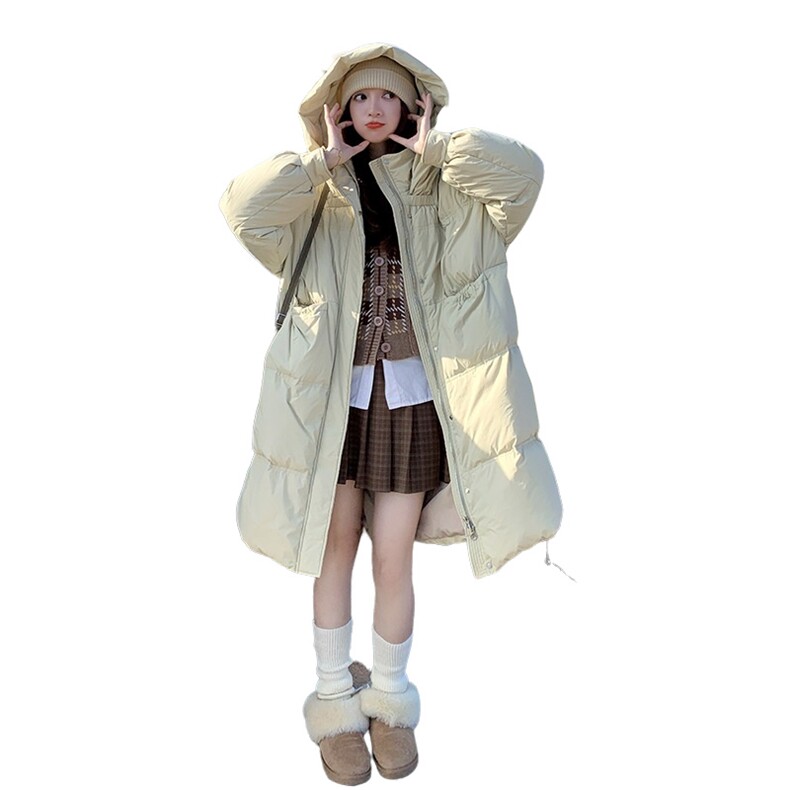 韩版学院风中长款羽绒服女2025年冬季新款加厚显瘦减龄白鸭绒外套,女装羽绒服,浙宝285（原212）