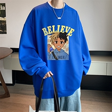 华夫格卫衣圆领卫衣男大码长袖t恤男外套HW76271-P30加绒款-P40，男装卫衣，电商A040