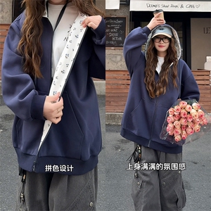 2026春季新款开衫慵懒风外套碎花连帽开衫卫衣 C7076-TP5098图片
