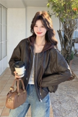 已出货春装新款~连帽皮衣外套女1楼南36-39吾爱衣-A06-P165-K298，女装皮衣，1C083