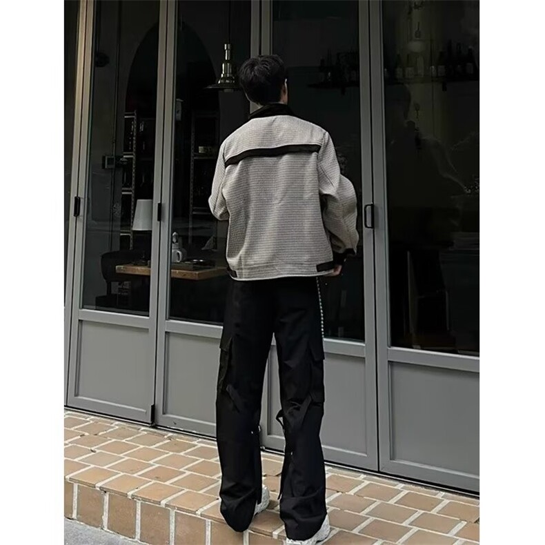 【网图现货】千鸟格翻领拼接外套男1188/P75,男装夹克,星座205-3