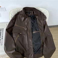 美式复古肌理设计感PU皮衣夹克boxy多口袋廓形机车服外套潮，男装夹克，星座410-6（原星座1304-1）