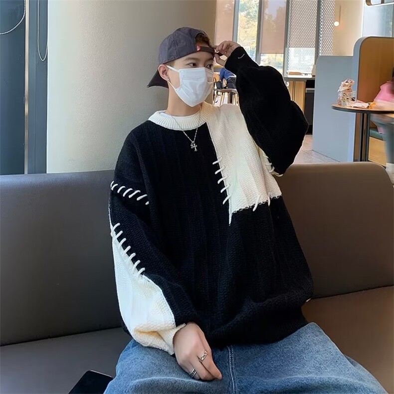 拼接撞色毛衣男生秋冬宽松休闲慵懒风套头针织衫MZ512-P55,男装针织衫/毛衣,星座1109-3