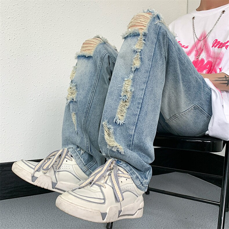 2026夏季美式高街破洞小众牛仔裤货号K725P55,男装牛仔裤,电商A063