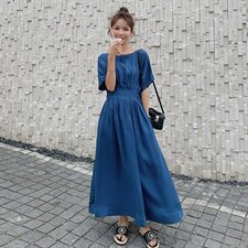 款主推现货2色入长款连衣裙女087-Q90，女装连衣裙，柒柒家