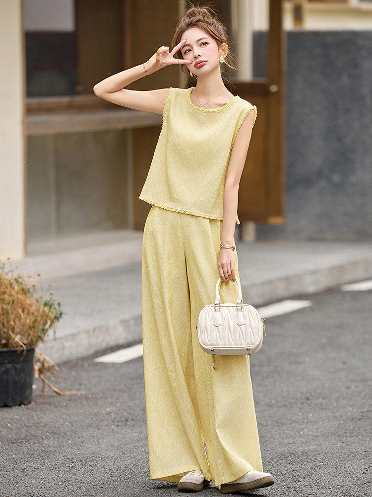 高级感气质名媛套装女2025夏季新款香风无袖背心阔腿裤两件套女,女装套装/套裙,伊仟回