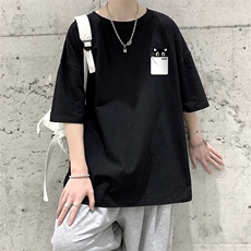 YT26397-P30亚麻短袖t恤男大码五分袖男宽松七分袖大皂风模特，男装T恤，电商A040