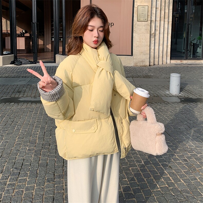 数据好有货黄色羽绒服配围巾1247P275K408,女装羽绒服,2C176