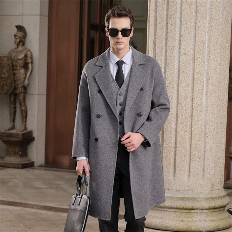 2025年秋季新款百搭男士扣子翻领中长款大衣，男装羊毛衫，牧绒家园高端店