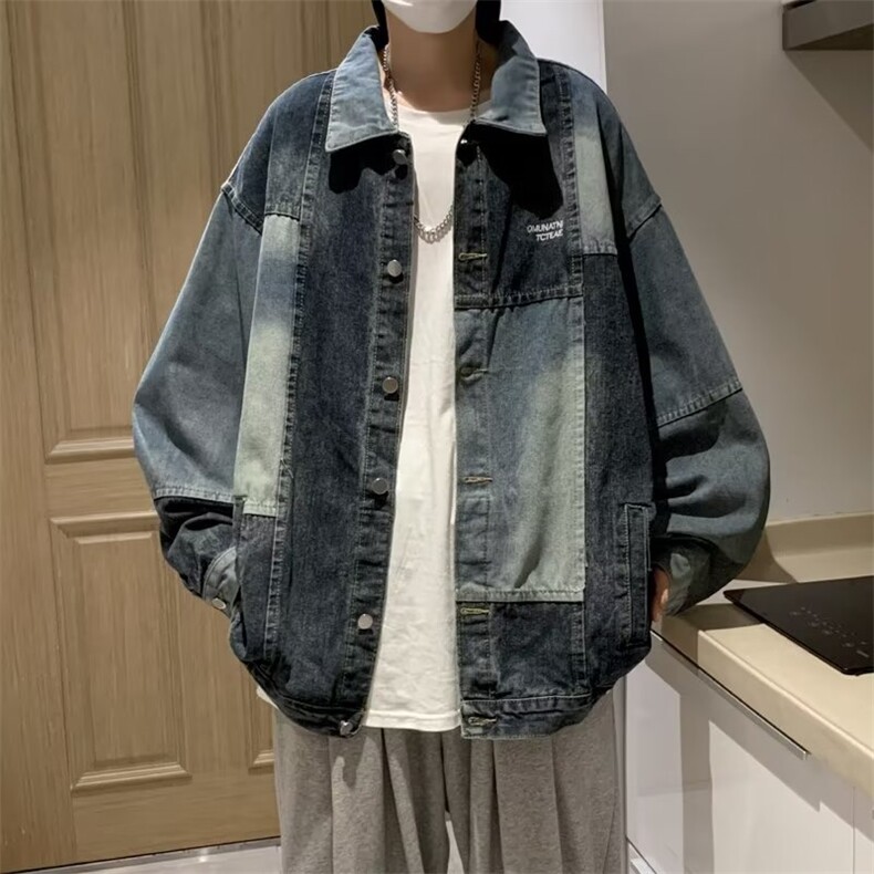 设计感小众水洗拼接翻领夹克百搭情侣牛仔外套 J2057 P70图片