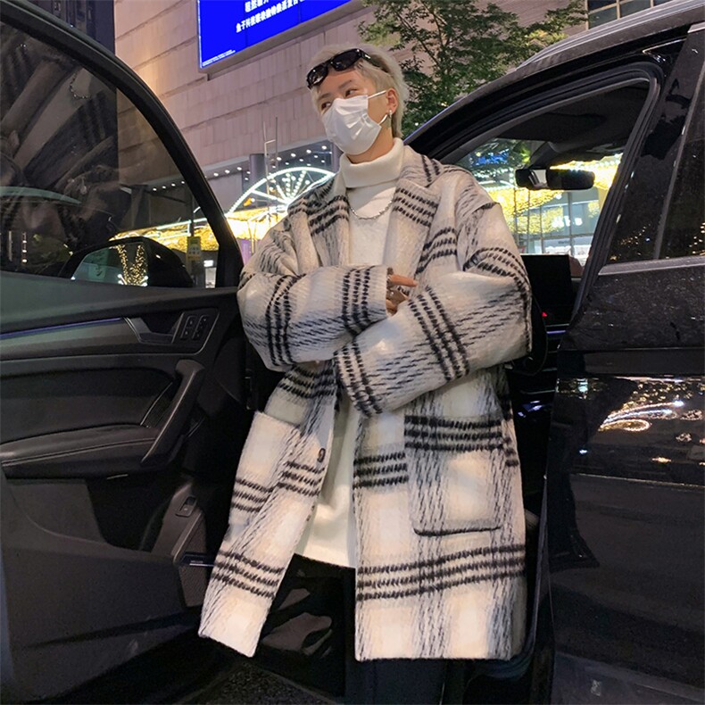 男士中长款毛呢大衣冬季新款夹棉加厚港风潮流男风衣外套Y21-P115图片