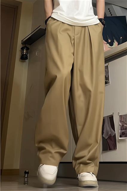 卡其色西裤休闲阔腿垂坠感直筒宽松西装裤韩系男女裤子D510/P60,男装西裤,星座206（原A221）