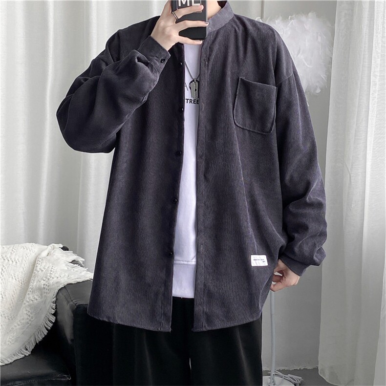 复古衬衣灯芯绒衬衫男港风春季原宿风M-3XL设计感小众W2510-P35,男装衬衫,星座512-2