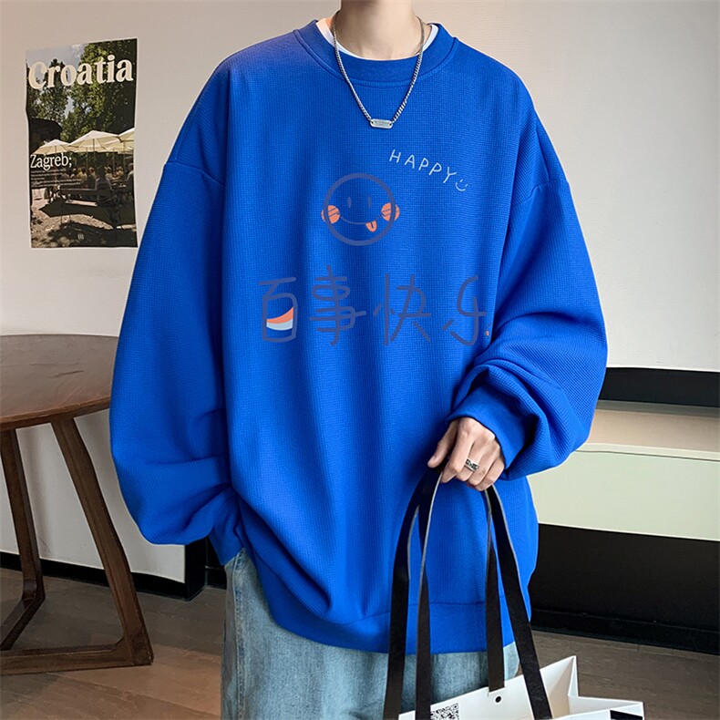 华夫格卫衣圆领卫衣男大码长袖t恤男外套HW76183-P30加绒款-P40,男装卫衣,电商A040