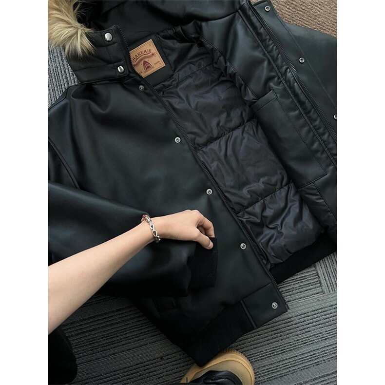 可拆卸毛领皮衣棉服男款冬季高级感痞帅美式机车外套LF988P125,男装皮衣,电商D256-2(原A064-2)