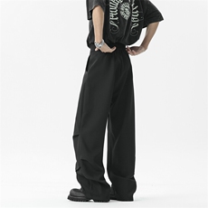 解构拼接褶皱高级感休闲西装潮牌宽松大版长裤504-K233-P55控78，男装休闲裤，星座504