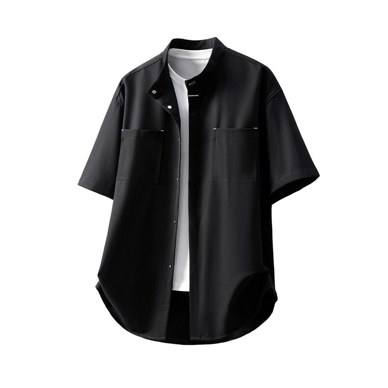 1新中式风暗扣工装聚酯纤维大码M-5XL立领衬衫78013P48控78，男装衬衫，星座226-2