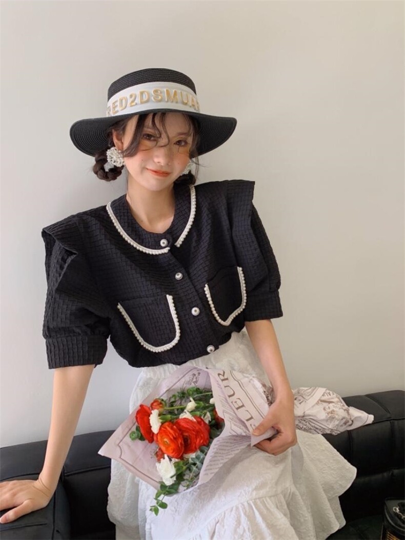 珍珠黑色上衣?提花半裙，女装半身裙，YOUER DENG