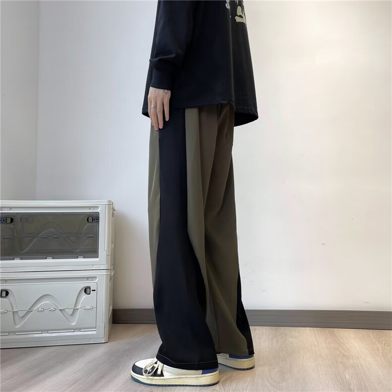 2024年新款撞色运动裤卫裤男春季ins裤宽松阔腿哈伦裤设计感裤子,男装休闲裤,四季星座218-1