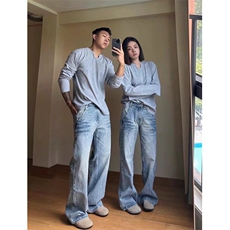 美式牛仔裤男春季痞帅高级感裤子高街潮cleanfit微喇裤L8199-P48，男装牛仔裤，星座1008