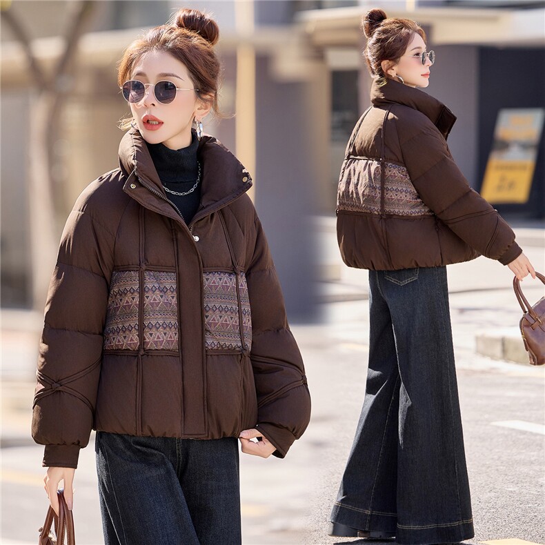 休闲立领拼接宽松短款羽绒服女加厚保暖2025冬季新款，女装羽绒服，余墨