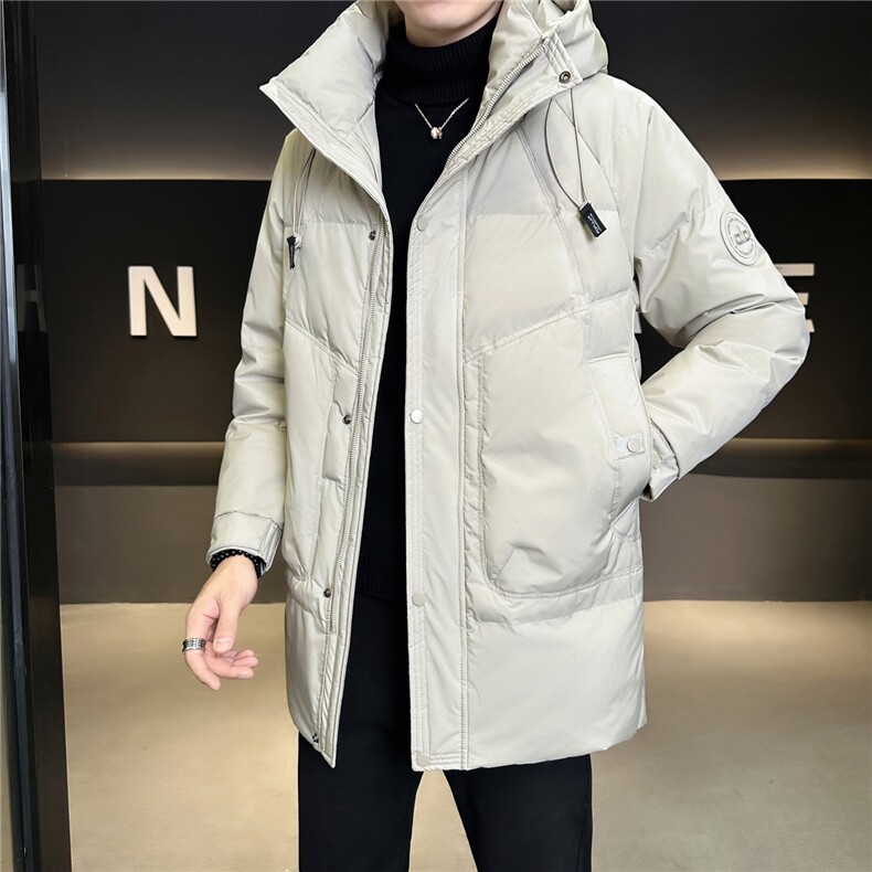 9960-L-4XL-P255标50绒店主冬休闲连帽简约纯色中长款羽绒服男,男装羽绒服,电商B255