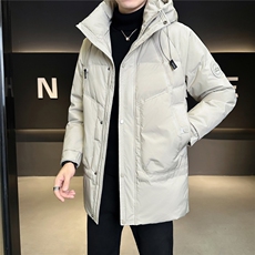 9960-L-4XL-P255标50绒店主冬休闲连帽简约纯色中长款羽绒服男，男装羽绒服，电商B255