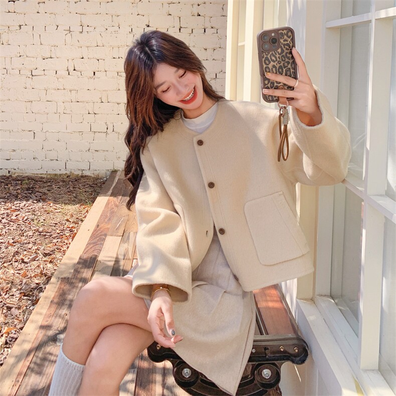 新款xian货小个子穿搭淡黄色双面呢外套AD913-P225K318,女装毛呢外套,2B187