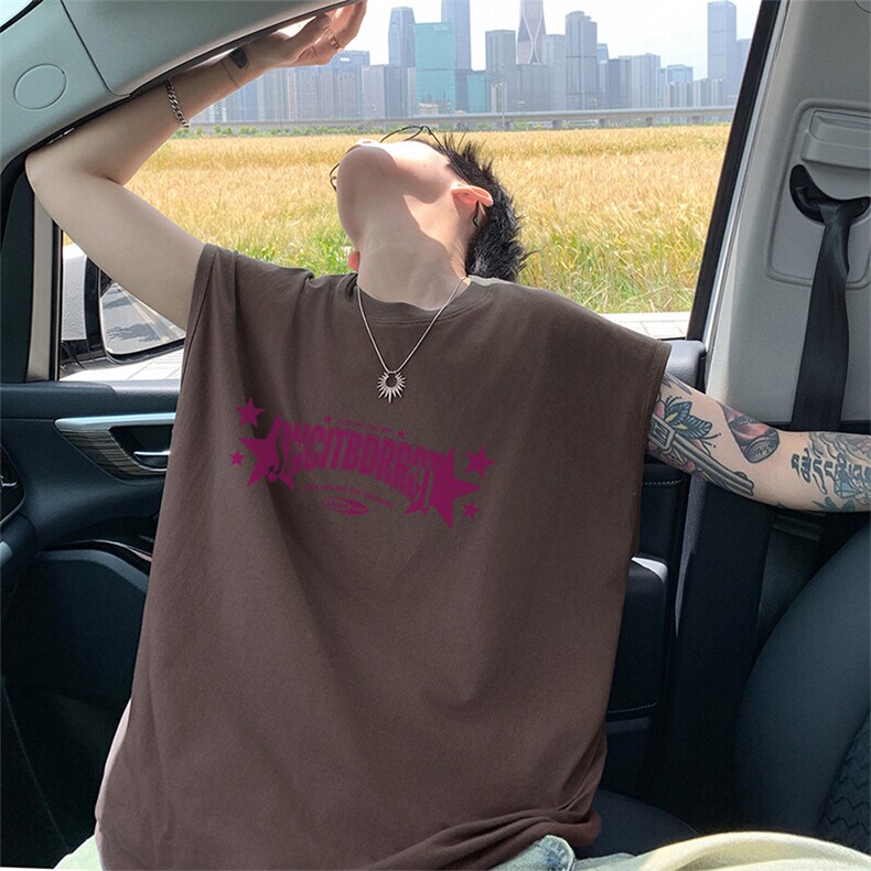 可48小时发货支持抖音得物来样二开240克重磅美式纯棉背心无袖t恤,男装T恤,电商A486-1