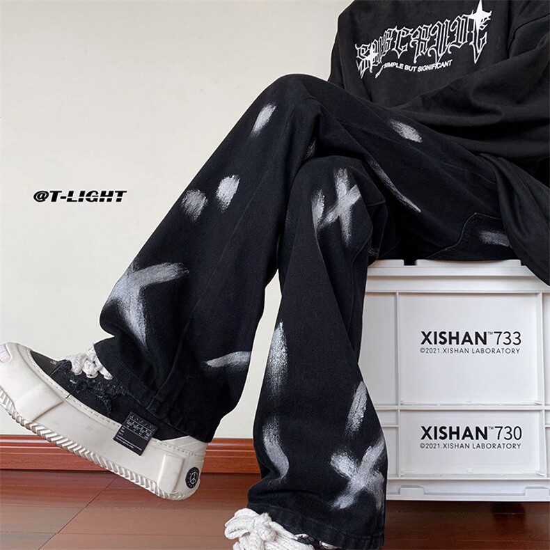 B221秋冬新款美式ins高街小众扎染喷墨牛仔裤LK22080-P60控78,男装牛仔裤,电商B221