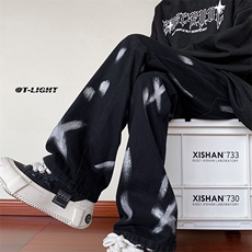 B221秋冬新款美式ins高街小众扎染喷墨牛仔裤LK22080-P60控78，男装牛仔裤，电商B221