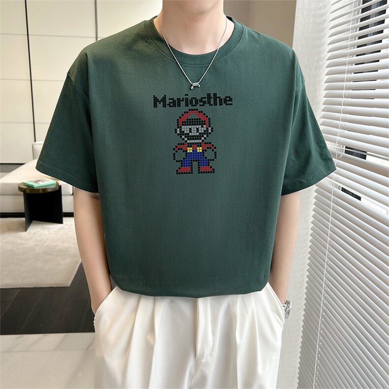 店主风夏季纯短袖T恤男2023新款轻熟风纯色像素半袖TX35-P38,男装T恤,星座301C-5