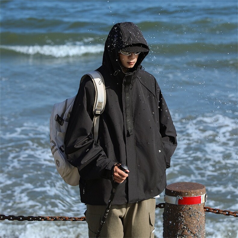 日系户外冲锋衣外套男春秋季山系登山防水连帽工装多口袋机能夹克,男装夹克,星座1210-1